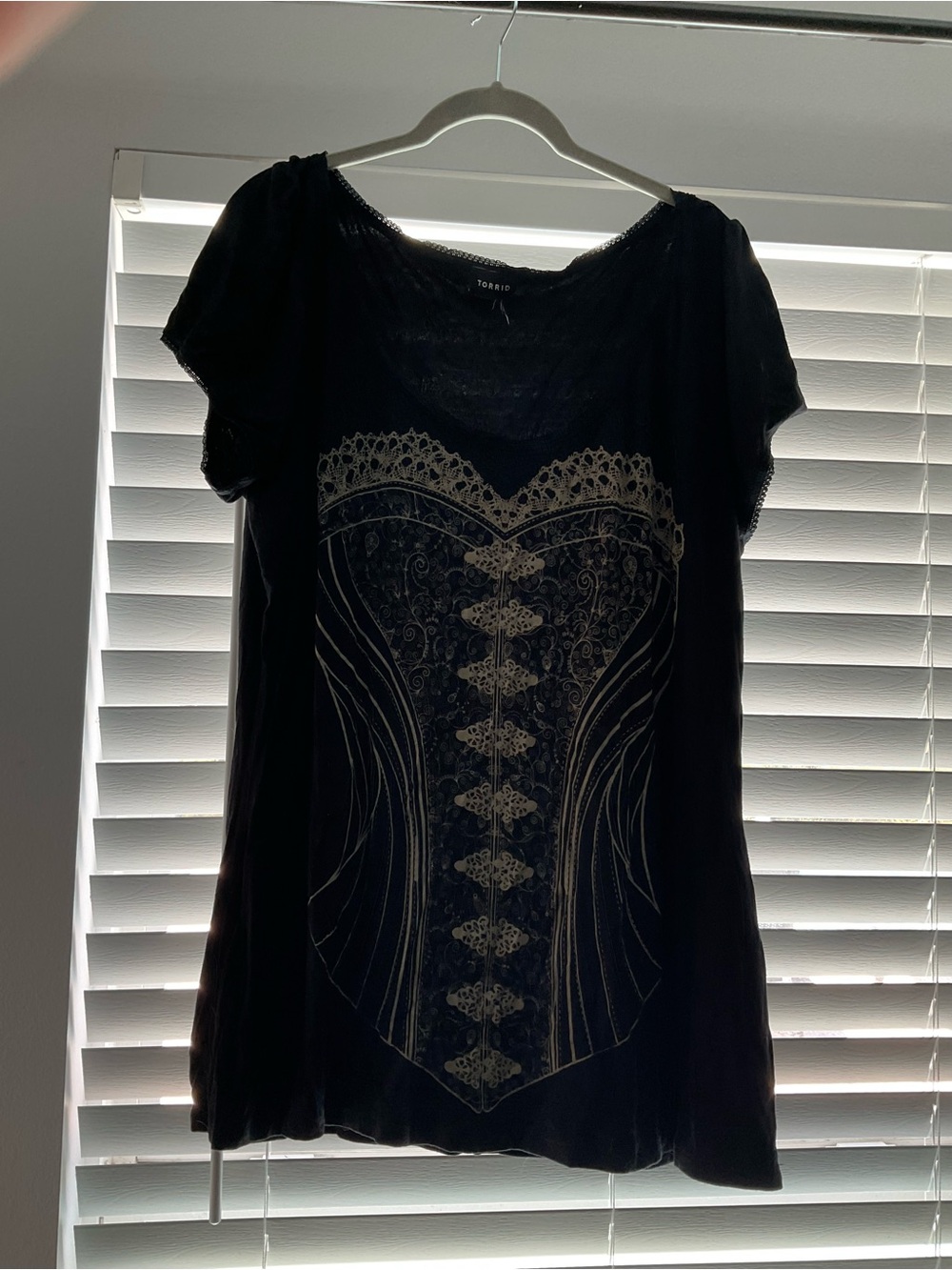 torrid Black Short-Sleeve Tee with Corset Heart Graphic